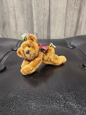 Vintage Norma Thomas Miniature Honey Bee Bear 2.5" Brown Plush & Satin Ribbon